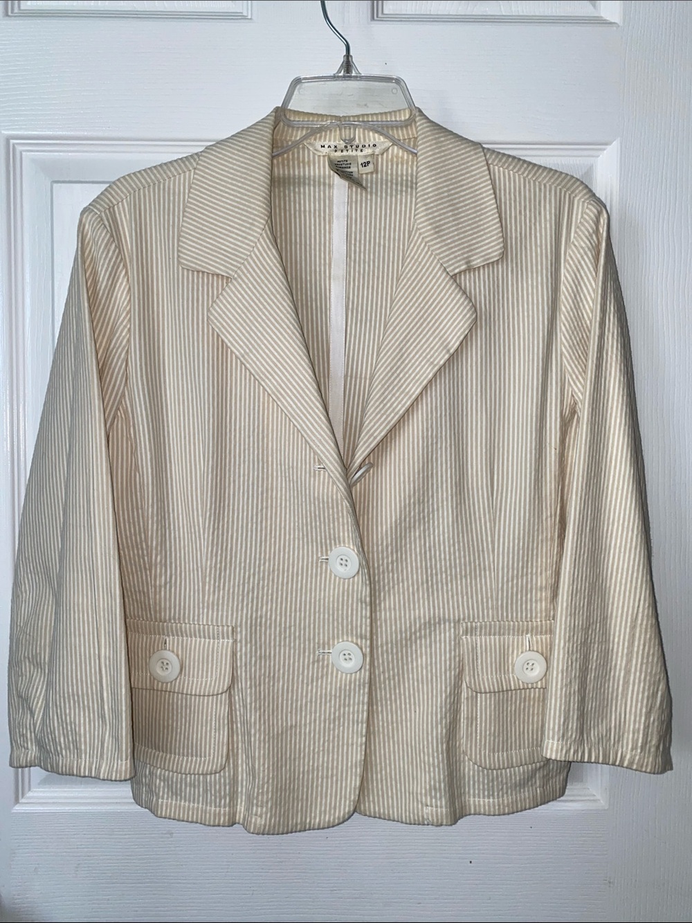 Max Studio Petite Cream Seersucker Pinstripe Blazer Jacket